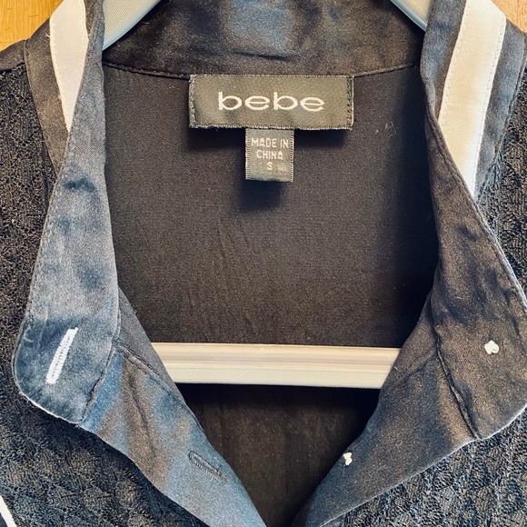 Bebe Real Silk Short Sleeve Button Up Tuxedo Shirt - Picture 2 of 10